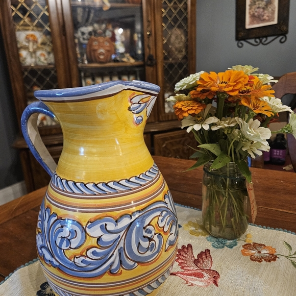 Ceramic Pitcher Vintage Spain Hand Painted Espana Serving Pottery Folk Art Vase - Picture 2 of 5